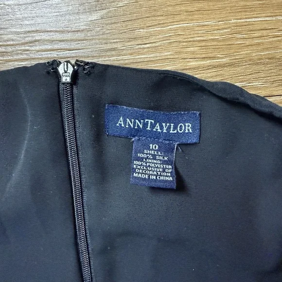 Ann Taylor Dress Women's 10 Black Silk A-Line Sleeveless Fit Flare Classic Chic - Picture 3 of 7